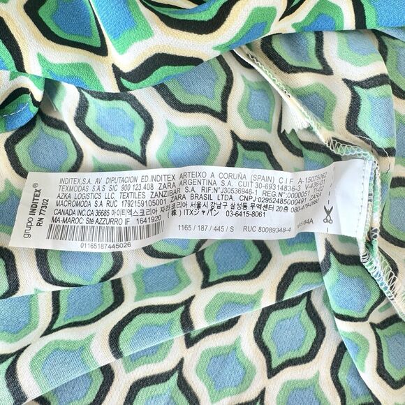 NWT Zara Geometric Collared Mini Party Dress Blue Green Print Size Small - Picture 16 of 16